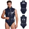 Men Water Resistant Padded Bodysuit Zipper Front Stand Collar Sleeveless Incontinence Leotard with Elastic Belt for Daily Care