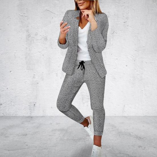 2Pcs/Set Women Blazer Pants Suit Notched Collar Slim Fit Long Sleeves Anti-pilling Formal Women Coat Pants Suit Clothes Suit