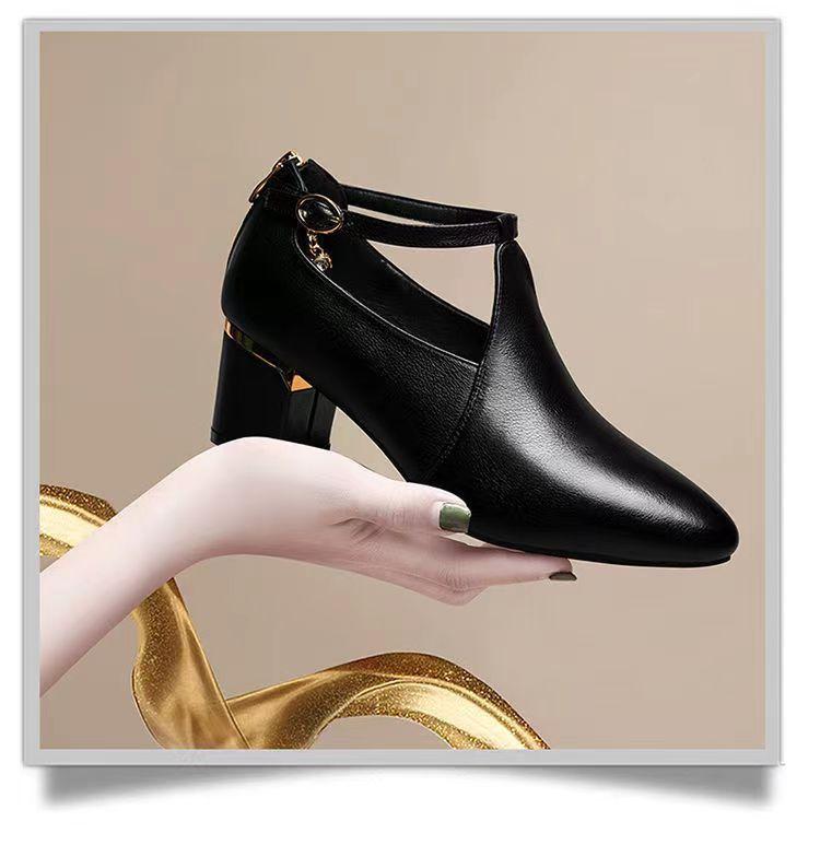 Модные женские туфли с острым носком и ремешками на щиколотке на высоком каблуке весна-осень универсальные ретро-туфли на толстом каблуке Zapatos De Mujer