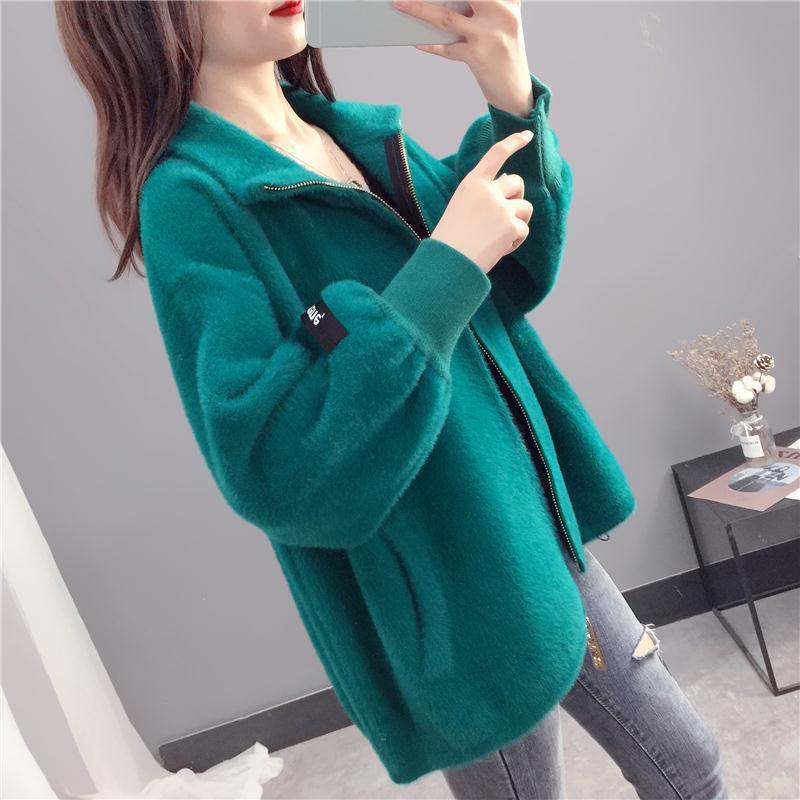 Осенне-зимний женский короткий вязаный кардиган с не теряющим мехом норковым бархатом, свободное пальто, утепленный универсальный топ