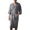 Men Nightgown Men Bath Robe Soft Super Water Absorption Lace Up Cardigan Three Quarter Sleeves Pockets Loose Men Bathrobe Nightgown