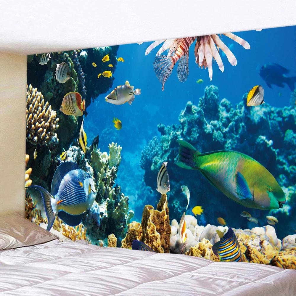 Underwater World Home Decoration Tapestry Scene Bedroom Wall Yoga Mat Background Cloth