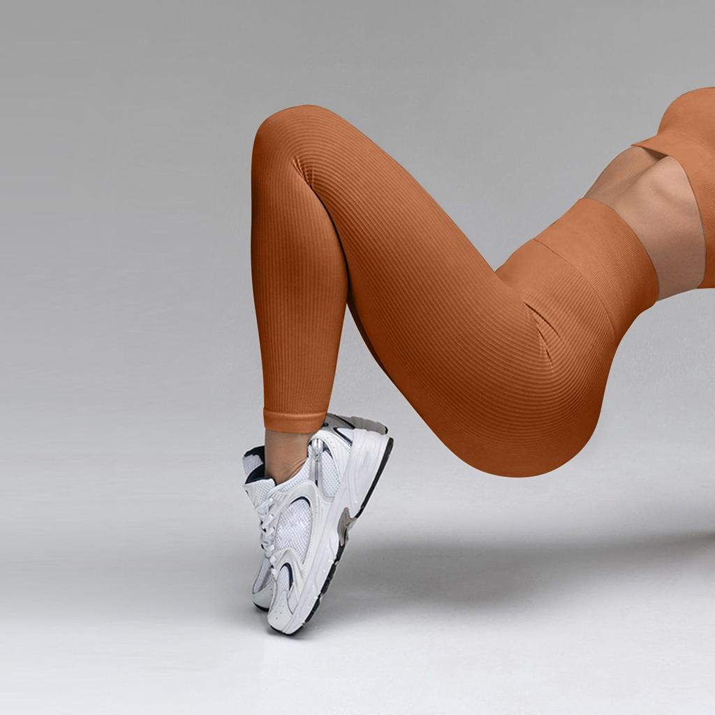 Women's Fashion Ribbed Yoga Pants High Waist Fitness Leggings Sweatpants