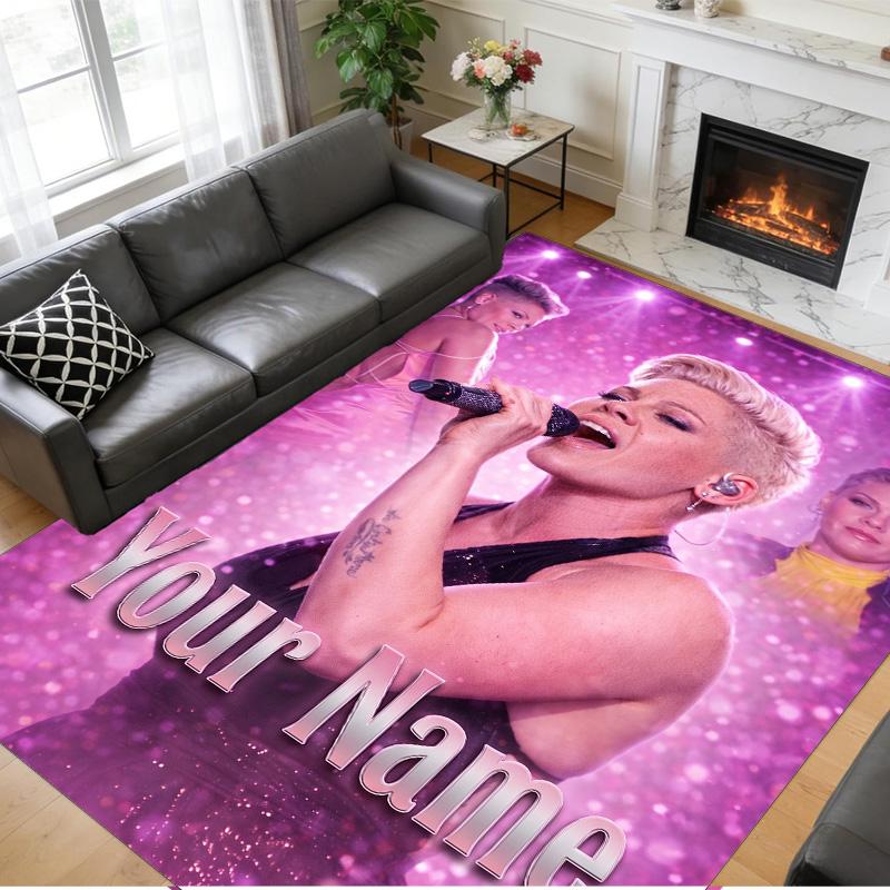 Crystal Velvet Rug Custom Name Text, Soft Non Slip Floor Mat Home DecorP!nk singer