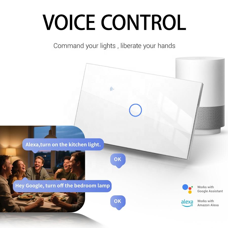 Glass Touch Smart Switches for Lights, 1 Gang White Black Flush Wall Switch APP Control Compatible with Alexa and Google Home