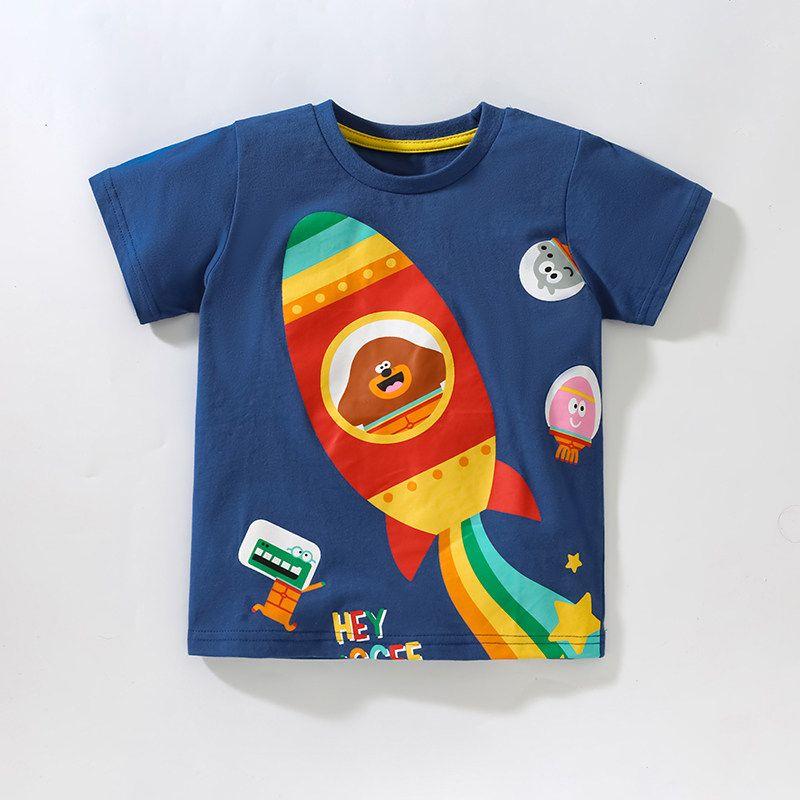 2023 Children's Summer Clothing K-style Kids Rocket Short-Sleeved T-shirt Boys Baby Spring and Summer Wear Fashionable round Neck Tops 8 Tide