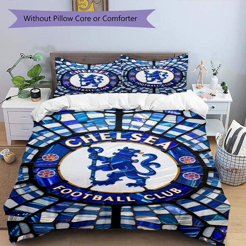3pcs Duvet Cover Set (1*Duvet Cover + 2*Pillowcase, Without Core),football club F.C Print Bedding Set, Bedroom Decor, All‑Season, Birthday Gift