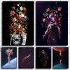 Modern Abstract Colorful Astronaut Space Flower Oil Painting Poster Bedroom, Living Room, Sofa, Wall Art Home