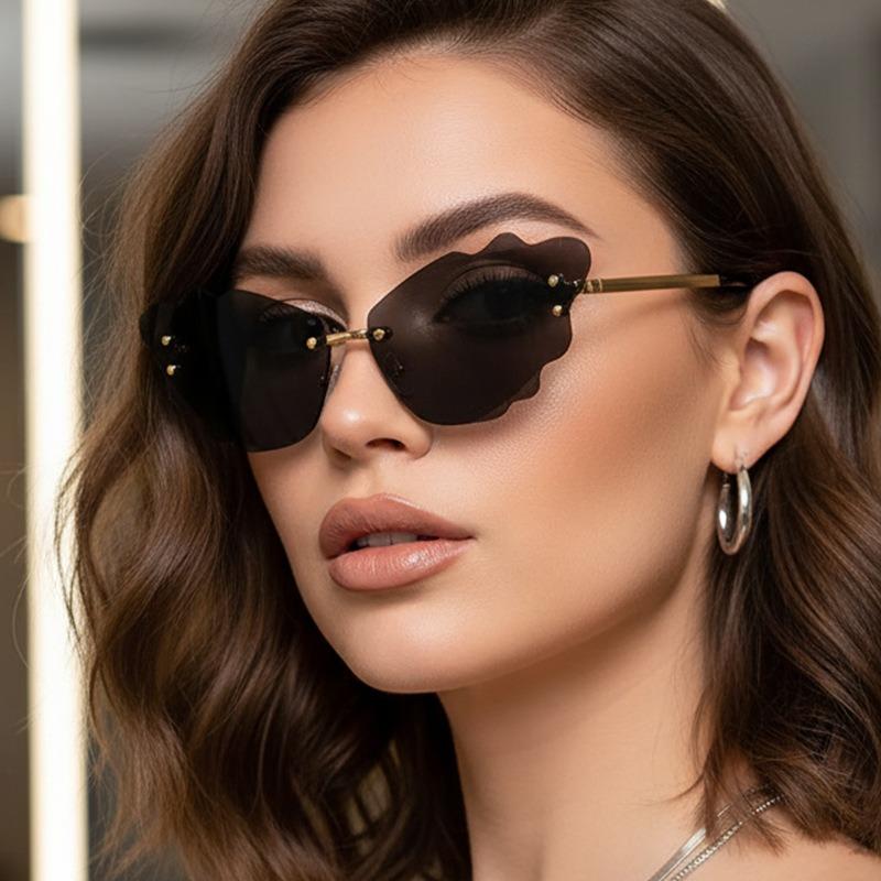 New Fashion Butterfly Diamond Frame Sun Glasses Women Rimless Women Metal Sunglasses for Travel 2025