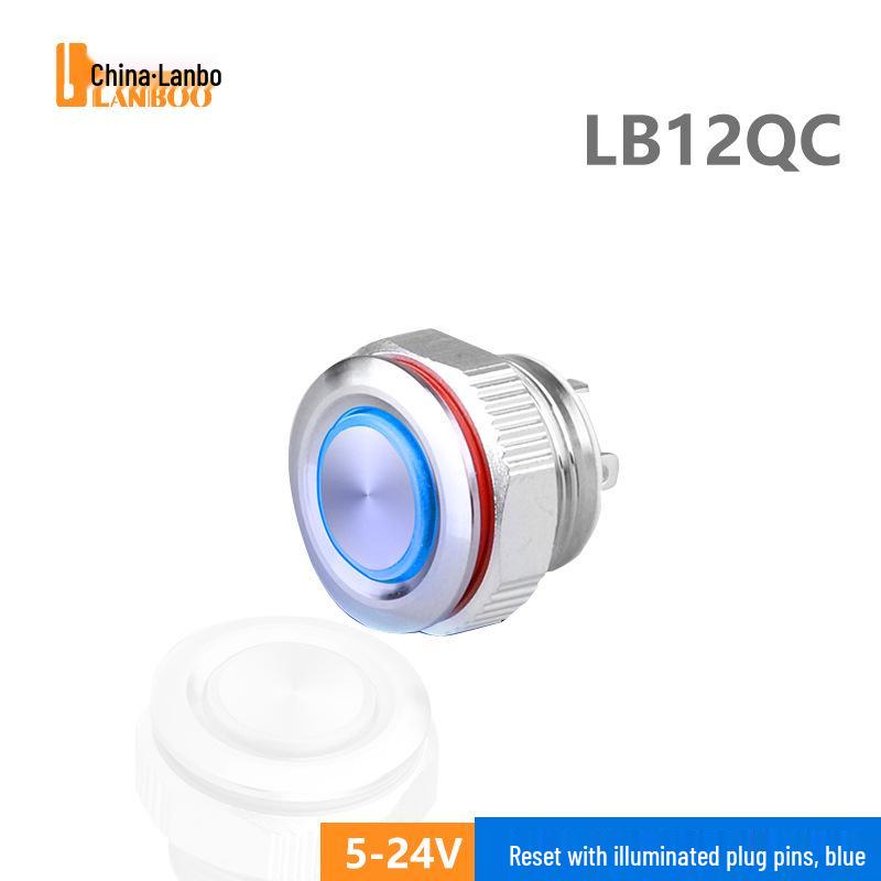 Blue Wave 12QC High-Current Ultra-Thin Metal Push Button Switch, IP65 Waterproof with Tactile Light Touch