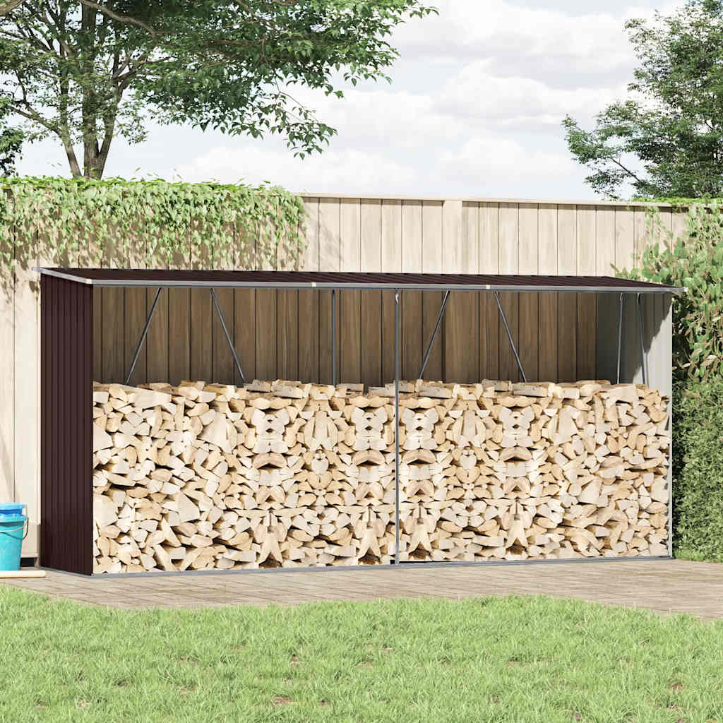 Firewood Storage Shed Galvanized Steel 330 x 84 x 152 cm Brown