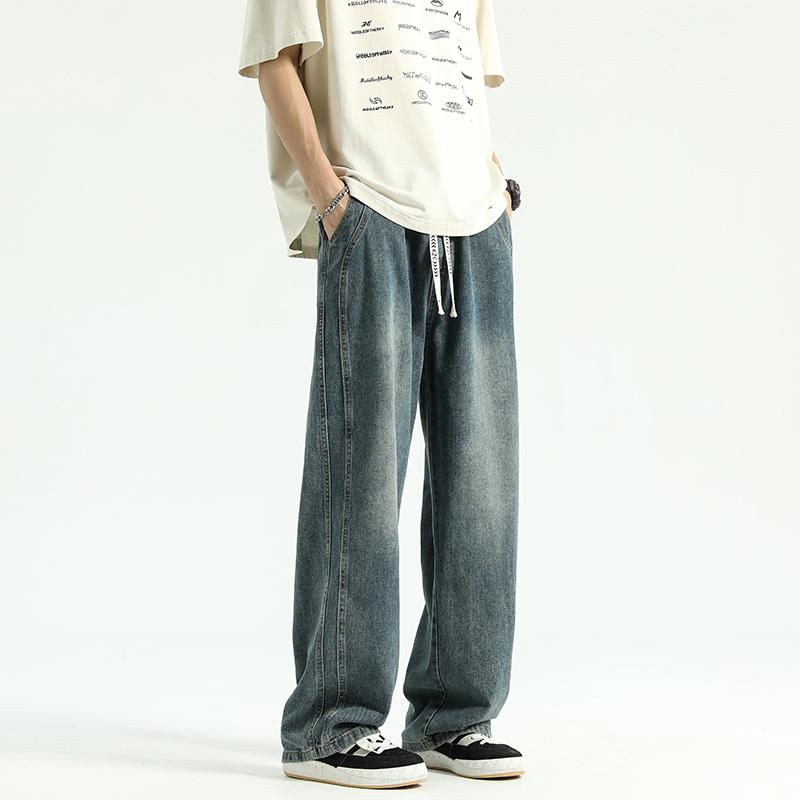 Американские ретро джинсы для мужчин на зиму, универсальные, повседневные, модные, брендовые, свободные брюки, уличный стиль, прямые, широкие штанины