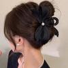 French Pearl Bow Pleated Hair Clips Women Korean Elegant Shark Clip Hair Accessories