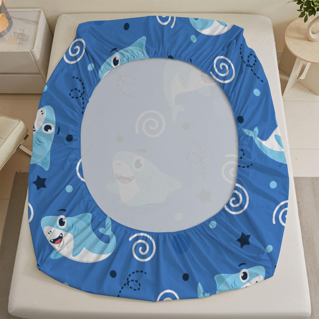3pcs Fitted Sheet Set Shark Swirl Stars Dots Ocean Wrinkle Resistant Breathable Bed Sheet With Pillowcases For Bedroom Decor
