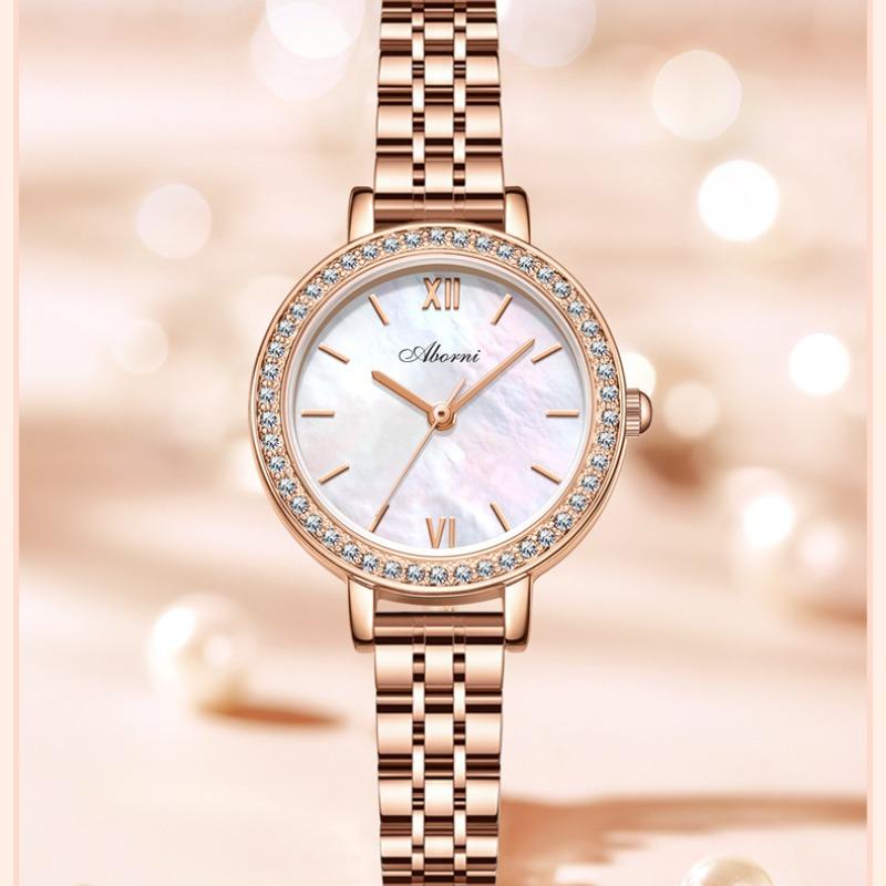 ABORNI женские часы нишевые легкие роскошные кварцевые часы водонепроницаемые маленькие золотисто-зеленые часы с инкрустацией бриллиантами