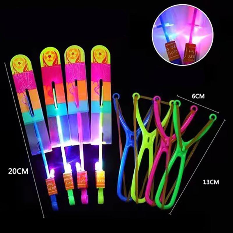5Pcs Amazing Light Toy Arrow Helicopter Rotating Led Flying Toy Party Fun Gift Rubber Band Catapult for Children