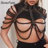 Stonefans Carnival Black Shoulder Multilayer Chest Chain Jewellery for Women Imitation Pearls Costumes Masquerade Rave Bra Top