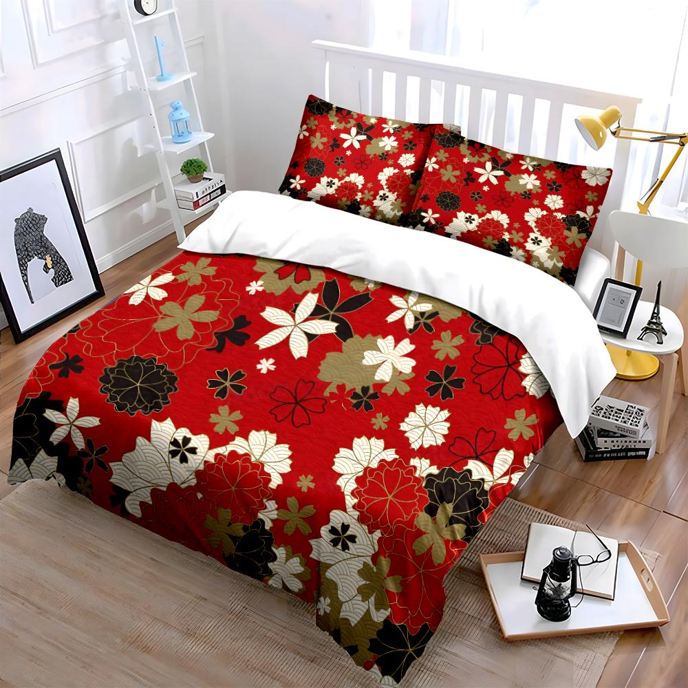Floral Red Pattern Bedding Set Bedding set (1 duvet cover, 2 pillowcases, duvet not included)
