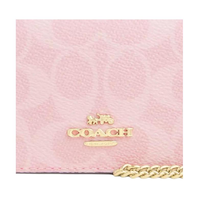 Coach Мини-аксессуар с золотой цепочкой Кошелек из холста с покрытием Розовый женский кошелек CEF59-IMPO