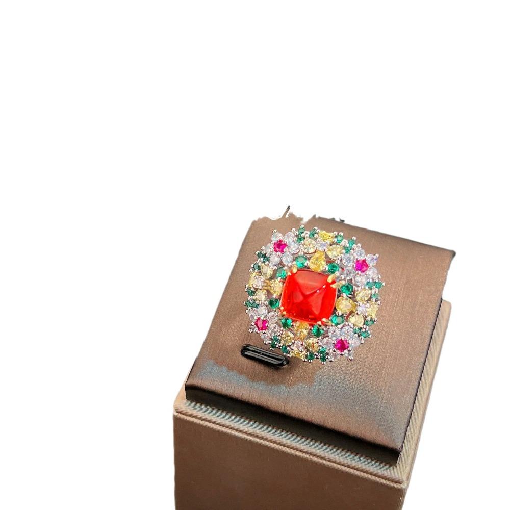 Luxury Cluster Ring Imitation Natural Emerald Candy Tower Vintage Fanta Diamond Royal Blue Ruby for Women