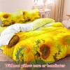 Комплект пододеяльников с подсолнухами, 3 предмета (1*Пододеяльник + 2*Наволочки, Без наполнителя), Постельное белье с 3D-принтом, цветы, пододеяльник с наволочкой