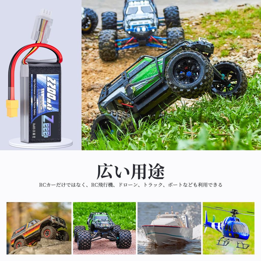 Zeee 7.4V 50C 2200mAh 2S Короткий LiPo аккумулятор с разъемом XT60 для RC автомобилей, грузовиков, вертолетов, FPV дронов и многого другого (2-Pack)