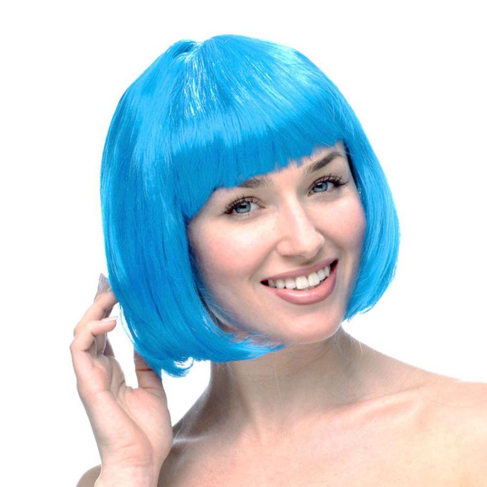 Funny Women Bobo Wig Pink Short Straight Hair Cosplay Party Bob Hair Makeup Party