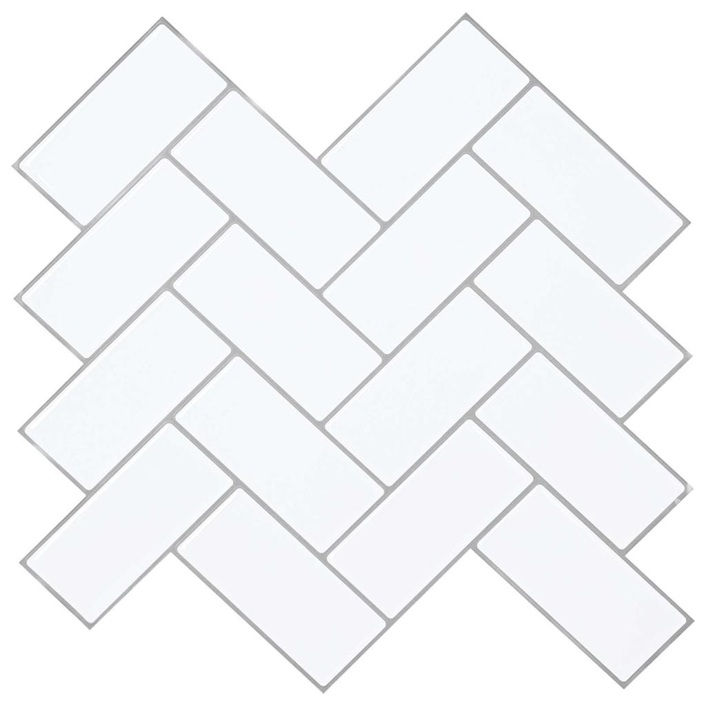 Herringbone Tile 10 pcs White Grey 30 x 30 cm