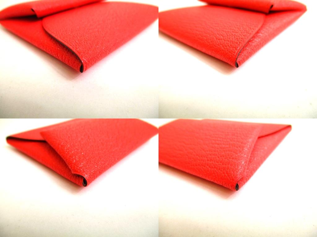 Authentic HERMES Pink and Brown Chevre Myzore Leather Coin Purse Bastia #9920 Refurbished