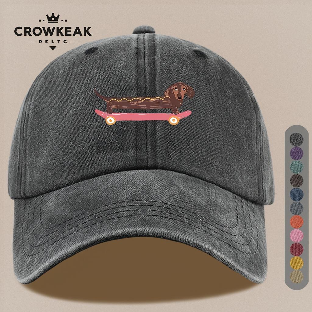 pc Fun and Trendy Dachshund and Skateboard Pattern Print Baseball Cap HipHop Style Black Papa Trucker Hat Breathable and Com