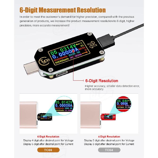 TC66/TC66C TC64 Type-C PD Триггер USB-C Вольтметр Амперметр Напряжение Двунаправленный Измеритель Тока Мультиметр PD Зарядное Устройство Батарея USB Тестер