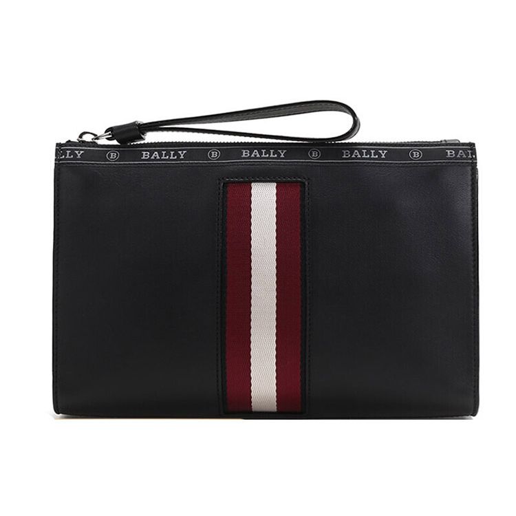 Bally Classic Red And White Striped Leather Zipper Wallet Clutch Men Wallets Black HAIG-10