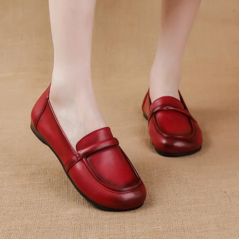 Новые лоферы на плоской подошве из говяжьих сухожилий, корейские повседневные простые женские туфли из натуральной кожи, удобные туфли для мам