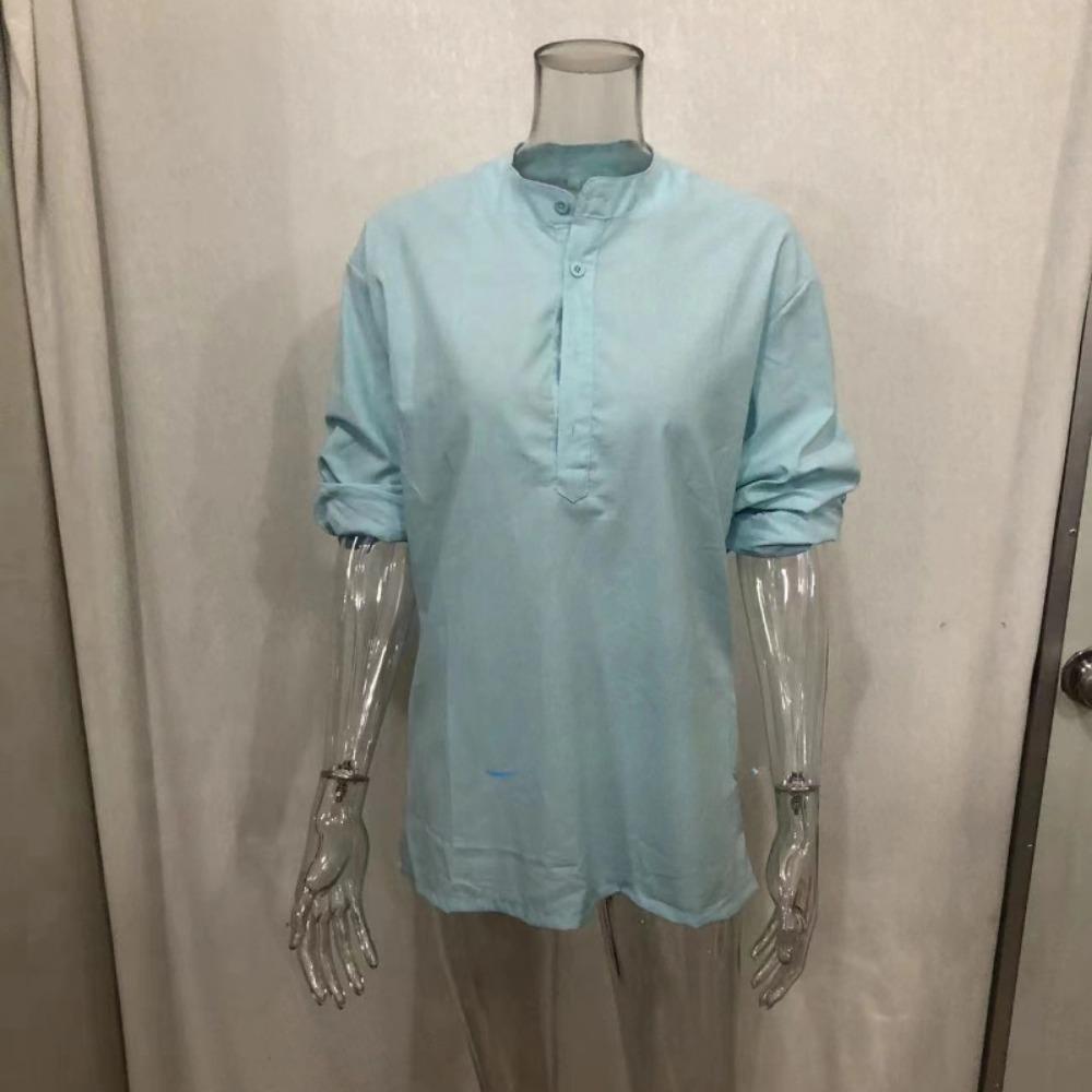 QICED Мужская льняная футболка с длинным рукавом, свободная толстовка, однотонная хлопковая рубашка с длинным рукавом, большого размера