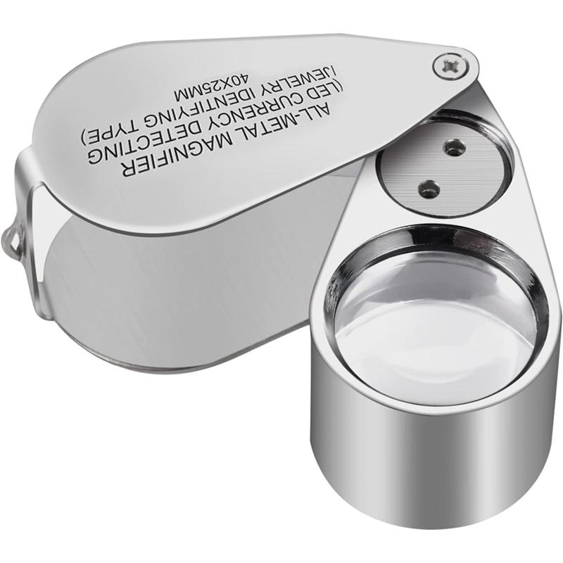 A03F-40X Full Metal Illuminated Jewelry Loop Magnifier Jewelers Eye Loupe With LED Jewelers Eye Loupe