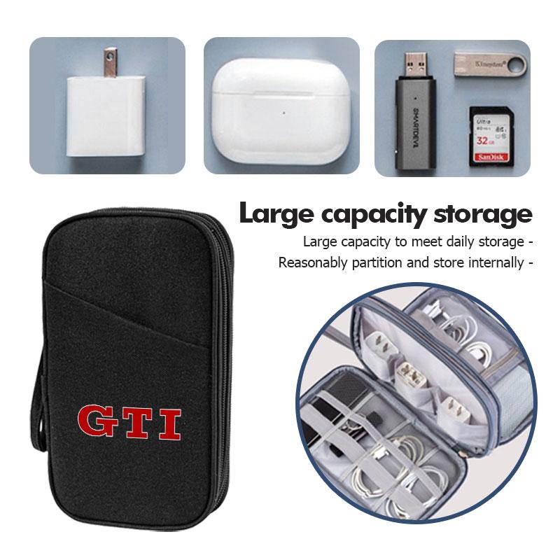 Travel Tech Organizer Bag Multi-pocket Data Cable Charger Storage Pouch For Volkswagen VW GTI Tiguan Passat B5 B6 B7 CC Jetta