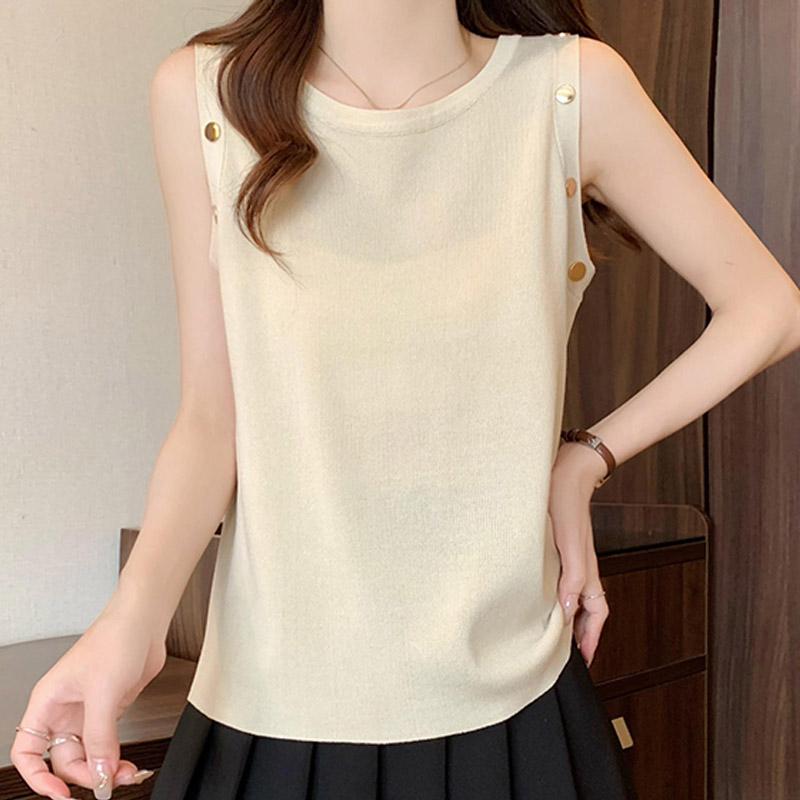 Майки женские летние 2025 года без рукавов с круглым вырезом черные полосатые трикотажные тонкие майки женские топы JJ228