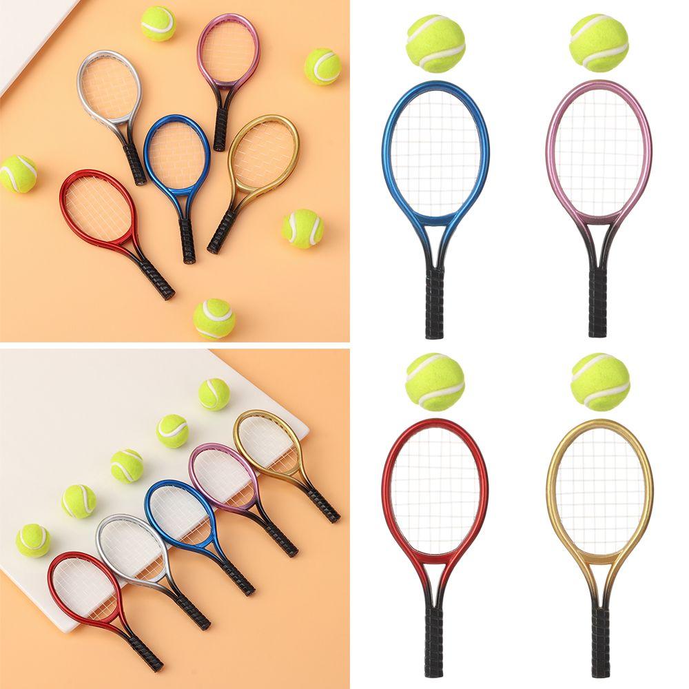 Garden Gift Mini Tennis Racket&Ball Sport Tennis Model Miniature Tennis Racket Doll House Tennis