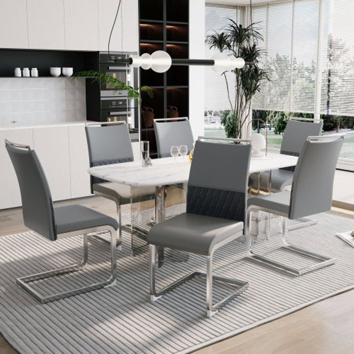 Chaises de salle à manger - MUVOE - Ensemble de 6 - Simili-cuir PU et lin - Design moderne - Confort ergonomique