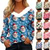 Women's T Shirt Tee Christmas Shirt Long Sleeve Party Christmas Fleece Collar V Neck Top
