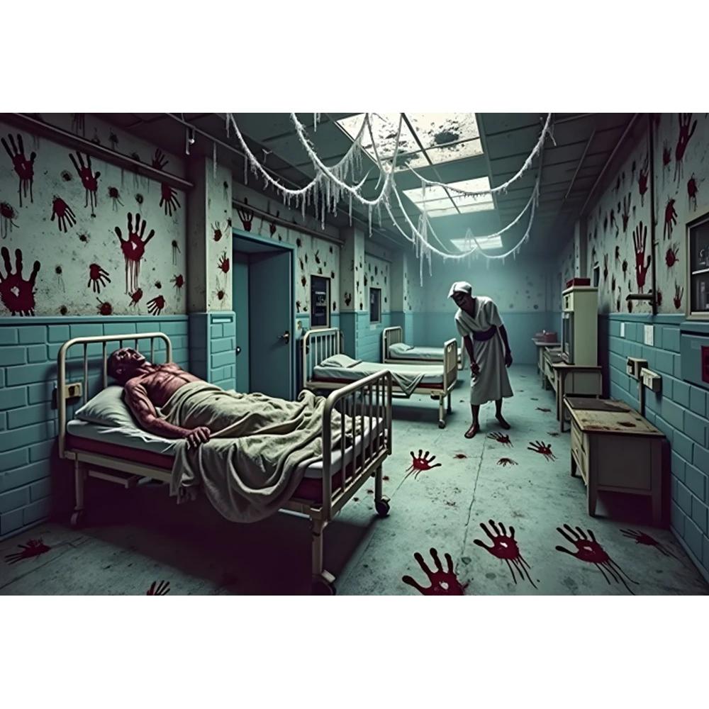 Horror Halloween Decorations Backgrounds for Photographs Abandoned Hospital Ruin Ghost Zombies Scene Backdrop Spooky Party Decor