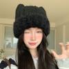Hat Women's Autumn and Winter Sweet and Cute Cat Ears Plush Hat Thickened Knitted Warm Hat Outdoor Cold-proof Baotou Hat Korea