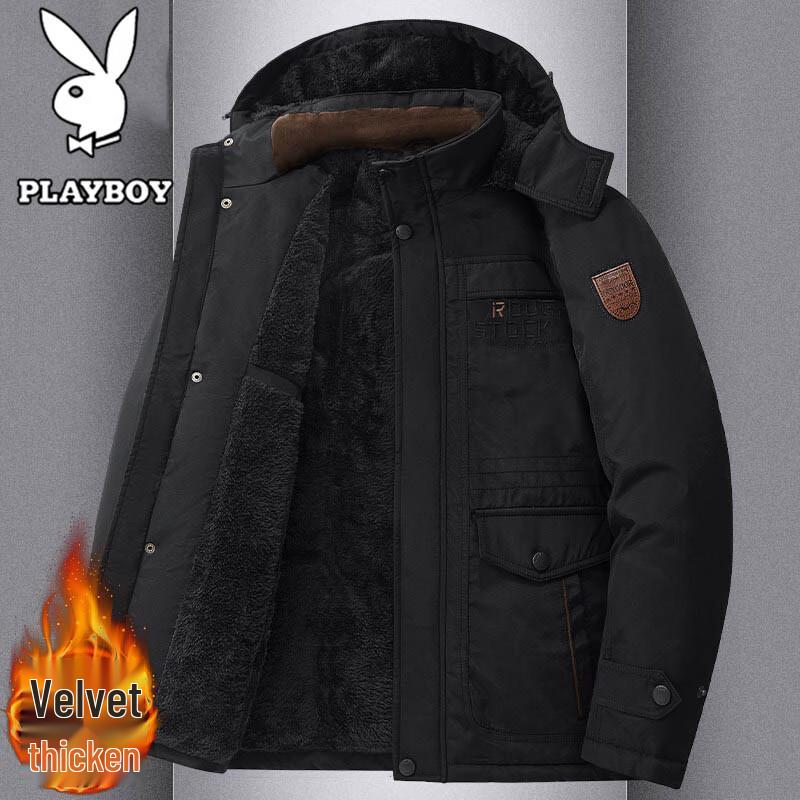 PLAYBOY Мужская осенне-зимняя куртка с капюшоном и утеплителем