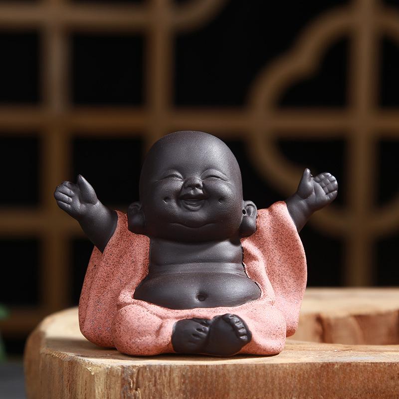 Фиолетовый песочный чайный питомец Маленький монах Большой живот Майтрейя Будда Декор для чайной церемонии и украшения автомобиля