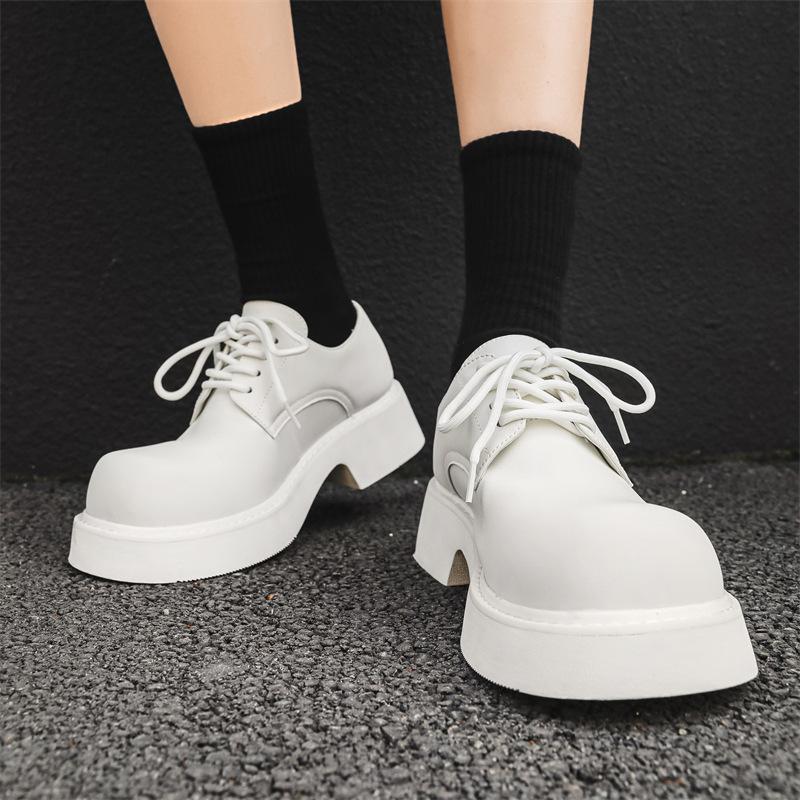 Туфли мужские на платформе, весенние и осенние, с круглым носком, на шнуровке, на среднем каблуке, рабочие, черные, маленькие кожаные туфли 9522-J