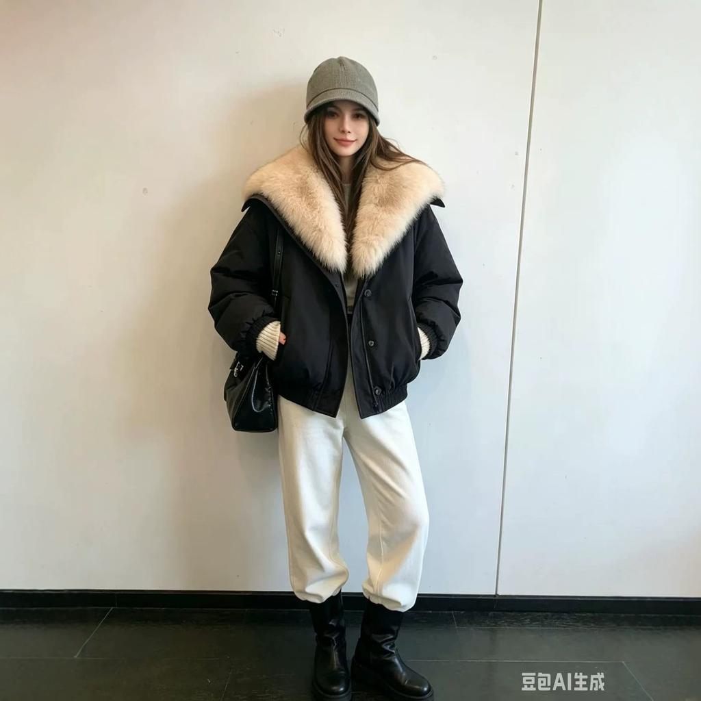 Fashion and warm natural autumn and winter new removable imitation fox fur collar Parker down cotton clothes women's short jacket