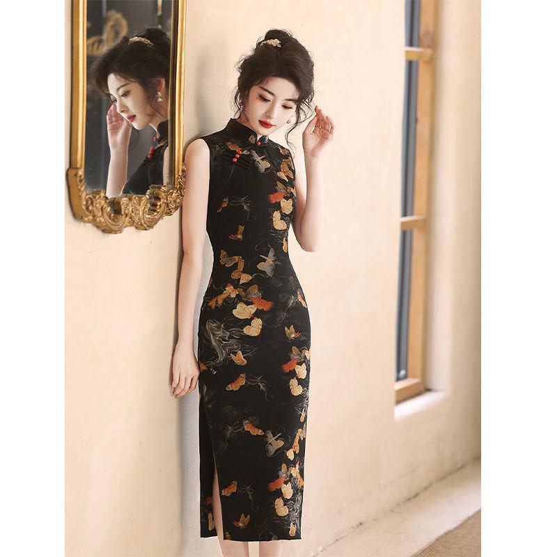 2024 Black Summer Cheongsam Set: Retro Shanghai Sleeveless Style