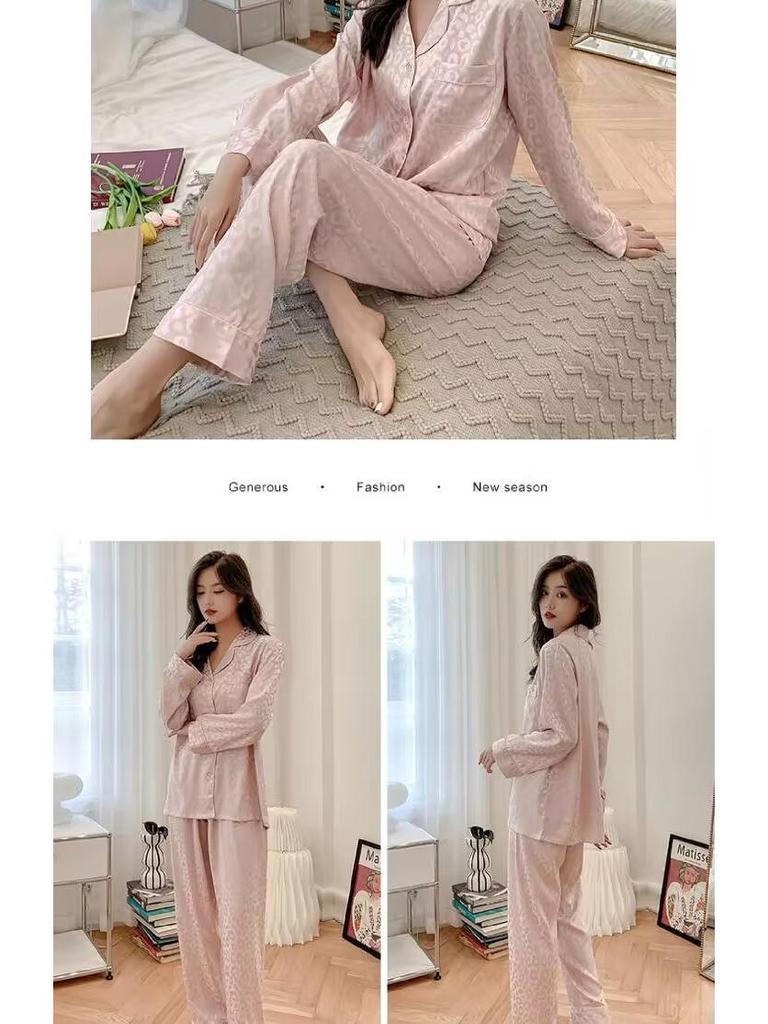 Роскошная женская пижама из искусственного шелка — длинный рукав, свободный крой, легкий весенне-летний кардиган из ледяного шелка с отворотом.