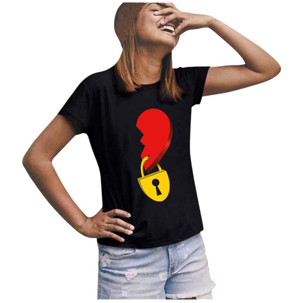 Men Women Valentine's Day Blouses Round Neck Letter Love Print Couples Shirts Tops