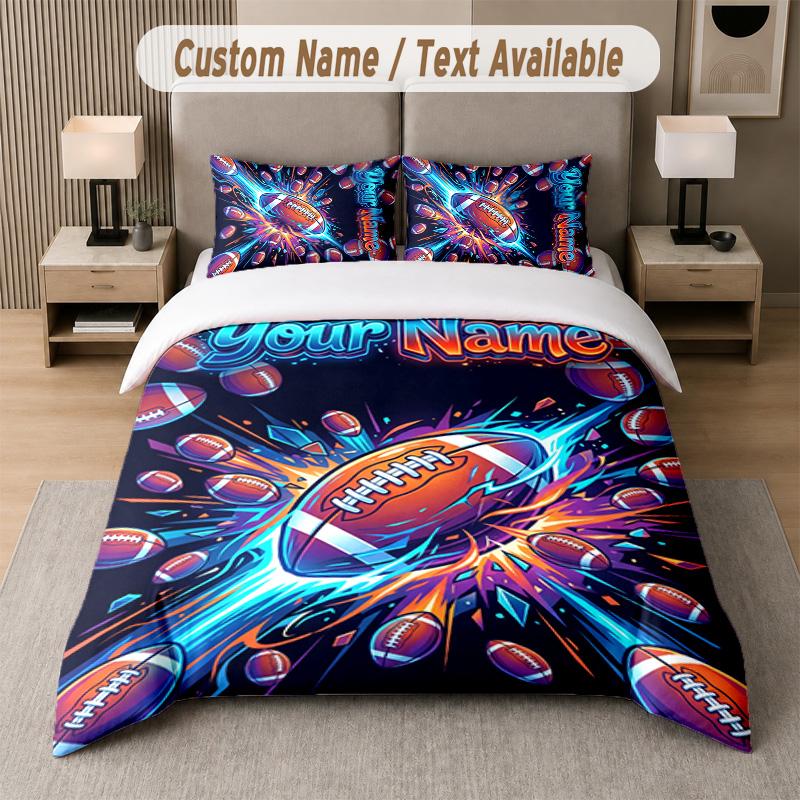 Soccer Theme Custom Text Or Name 3Pcs Bedding Set 1 Flat Sheet & 2 Pillowcases Personalized Home Bedding